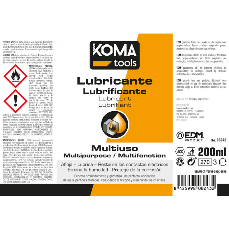 Lubrificante Multiusos SPRAY 200ml KOMA TOOLS