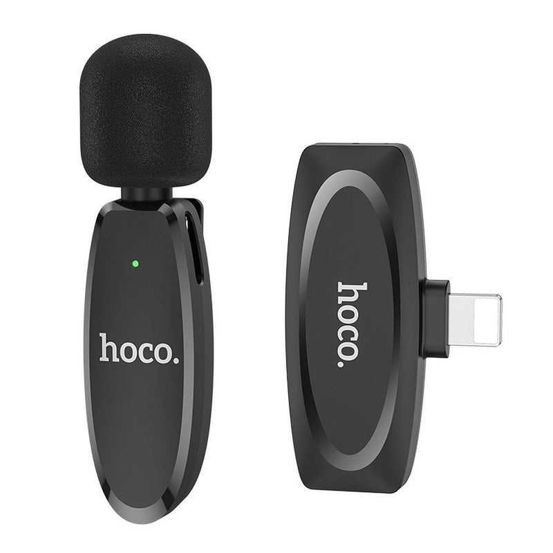 Microfone de lapela sem fio HOCO para iPhone Lightning 8 pinos L15 preto