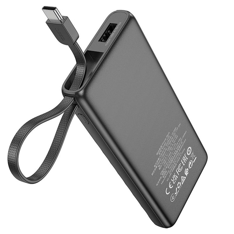 Powerbank HOCO 5000 mAh com cabo integrado Tipo C 2A J129 - Preto