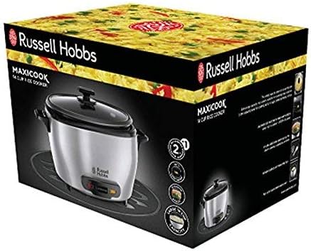 Russell Hobbs Roice Maxicook - Capacidade de 5 litros, 14 chávenas, bandeja para cozinhar a vapor, função de manter o calor, recipiente anti-aderente, espaço, copo medidor, inoxidável, 1000 W