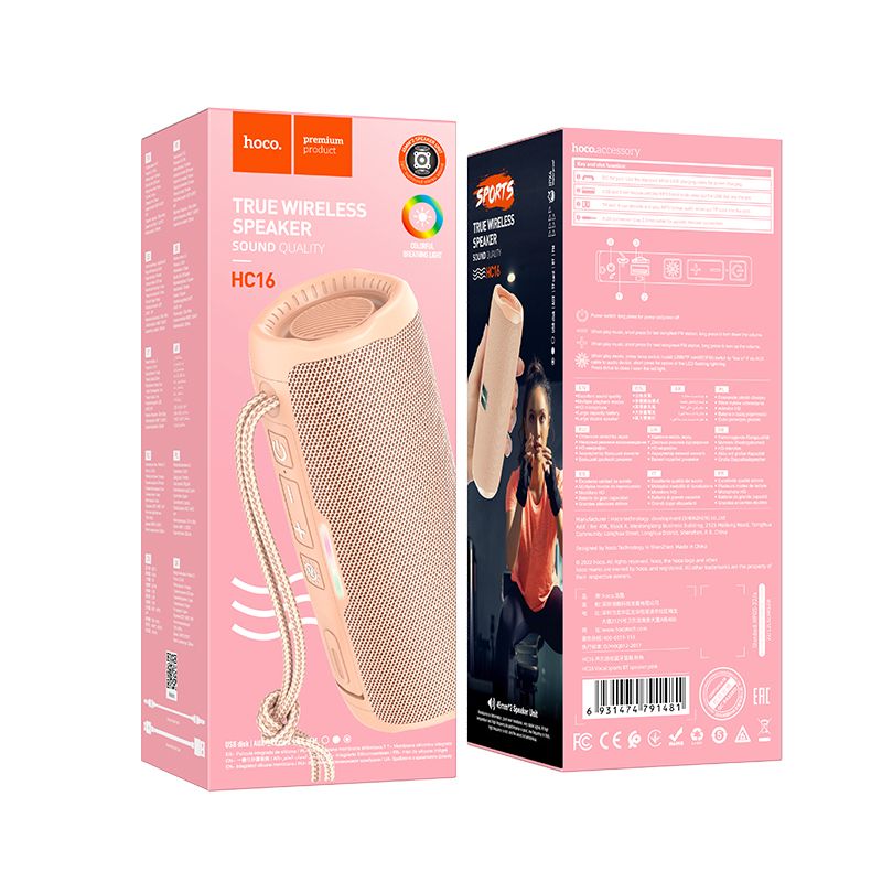 Coluna HOCO bluetooth HC16 Vocal Desportivo rosa