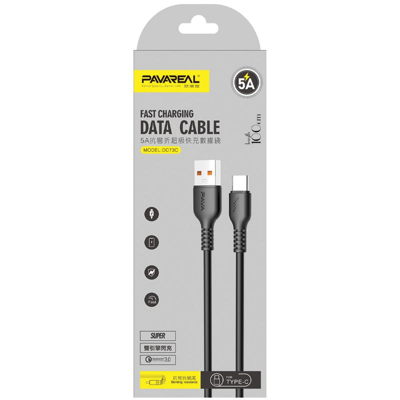 Cabo PAVAREAL USB para Tipo C 5A PA-DC73C 1 m. preto