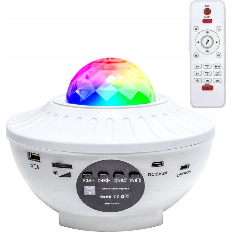 Projetor STARS LED / Disco com alto-falante bluetooth + controle remoto + USB BTM0504-B / HD-SPL branco