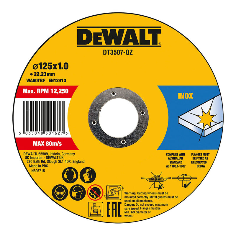 Discos de Corte para Aço Inox Ø125x1x22,23mm DT3507-QZ DEWALT