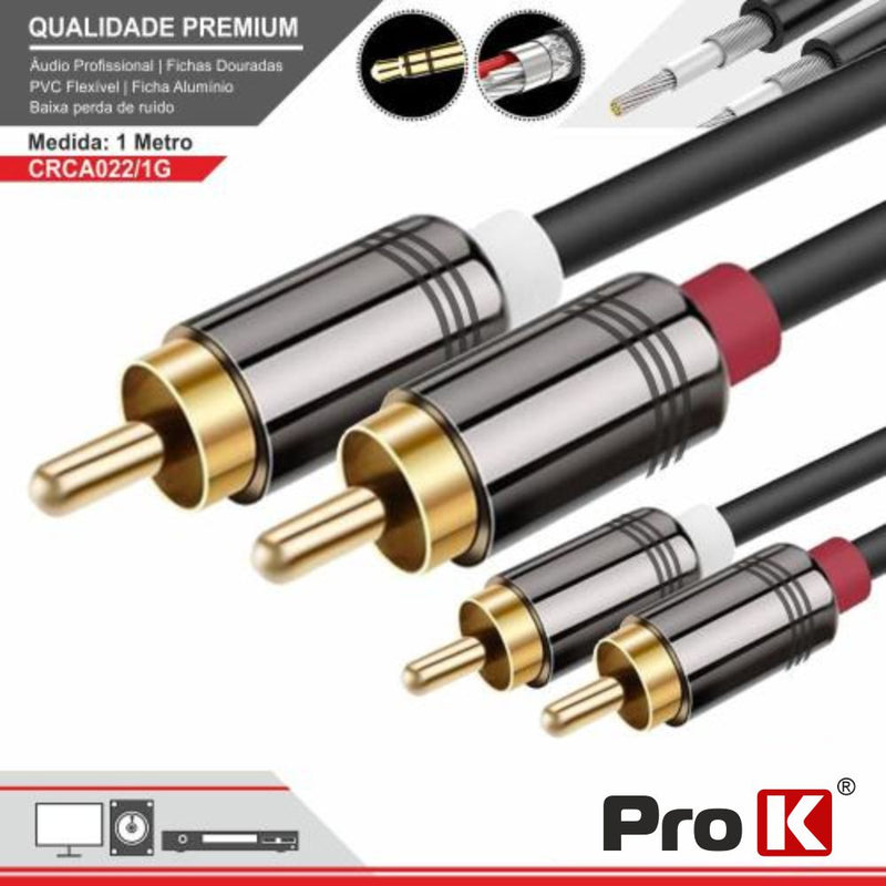 Cabo 2-RCA Macho /2-RCA Macho  Dourado 1M PROK