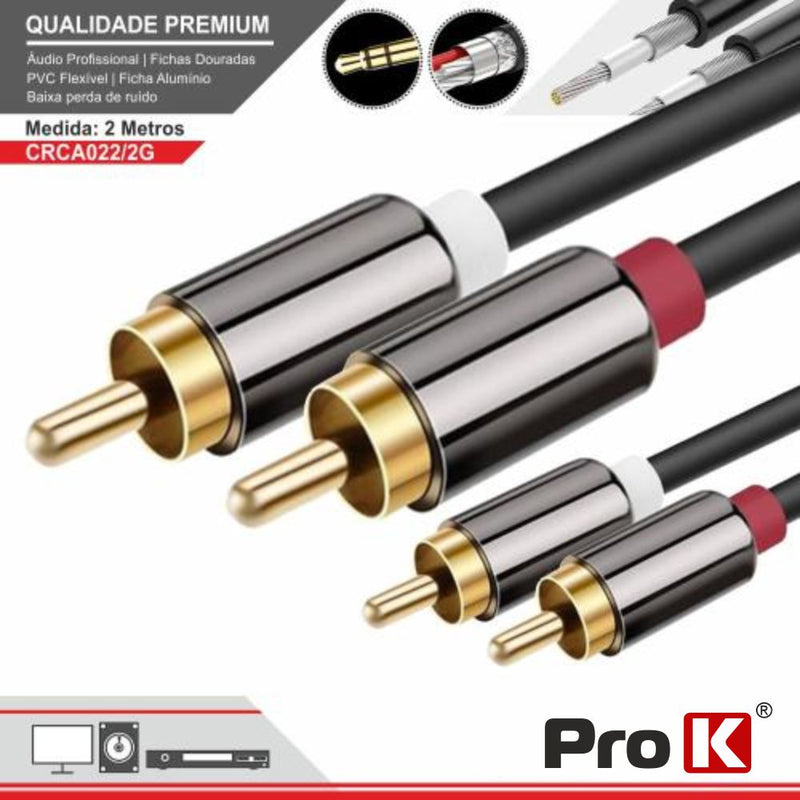 Cabo 2-Rca Macho / 2-Rca Macho Dourado 2M PROK