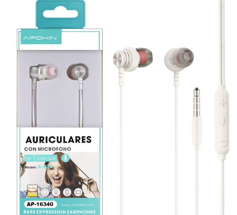 Fones de ouvido metálicos com microfone APOKIN A024-A025