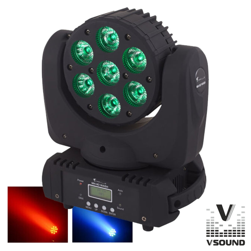 Moving head profissional 7 leds cree rgbw 70w dmx mic vsound