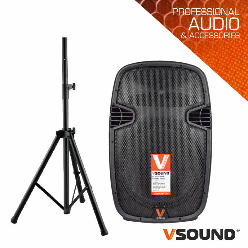 Coluna Amplificada 12" 500W UHF C/ Suporte VSOUND