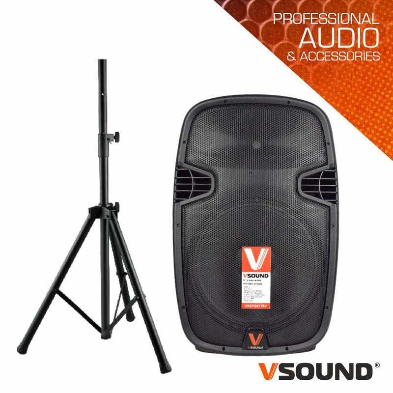 Coluna Amplificada 15" 700W UHF C/ Suporte VSOUND