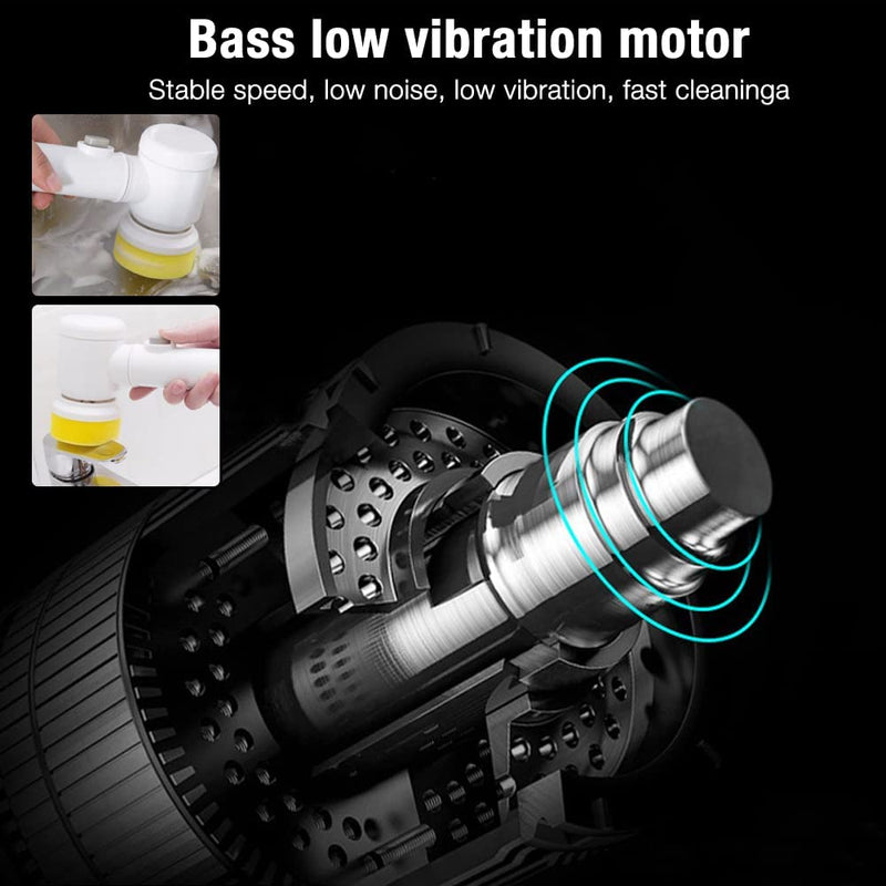 Escova de limpeza rotativa elétrica 5 em 1 com cabeças substituíveis