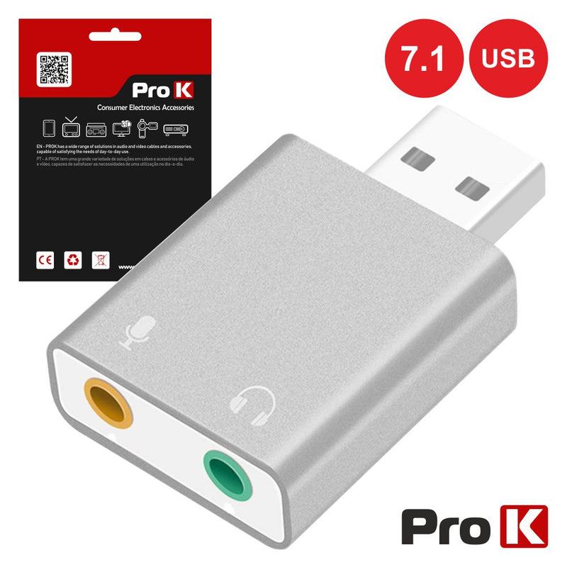 Adaptador Placa de Som USB  7.1 C/ 2 Fichas Jack PROK