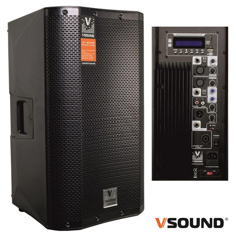 Coluna Bi-Amplificada PRO 12" USB/SD/FM/BT 500W VSOUND