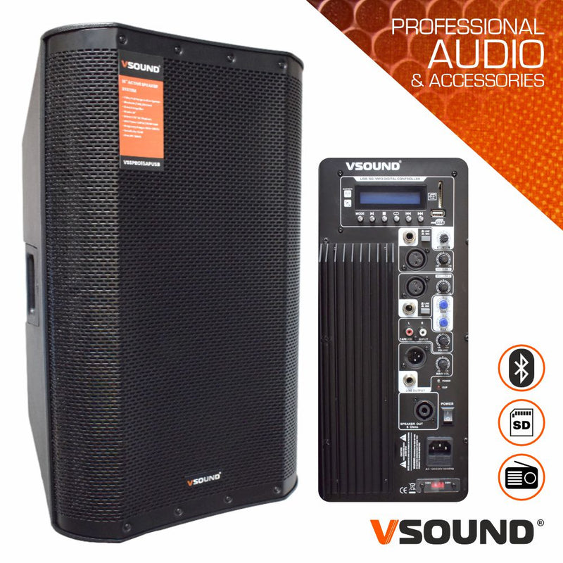 Coluna Bi-Amplificada PRO 15" USB/SD/FM/BT 600W VSOUND