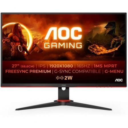 Monitor Gaming AOC 27G2SPAE/BK 27"/ Full HD/ 1ms/ 165Hz/ IPS/ Multimídia/ Preto e Vermelho