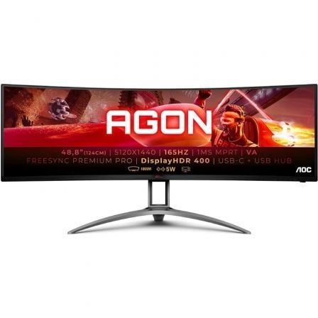 AOC Agon AG493UCX2 Monitor de jogos ultrapanorâmico curvo de 48,8"/ Dual QHD/ 1ms/ 165Hz/ VA/ Multimídia/ Preto