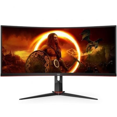 Monitor ultrapanorâmico curvo para jogos AOC CU34G2X/BK 34"/ WQHD/ 1 ms/ 144 Hz/ VA/ Preto e vermelho