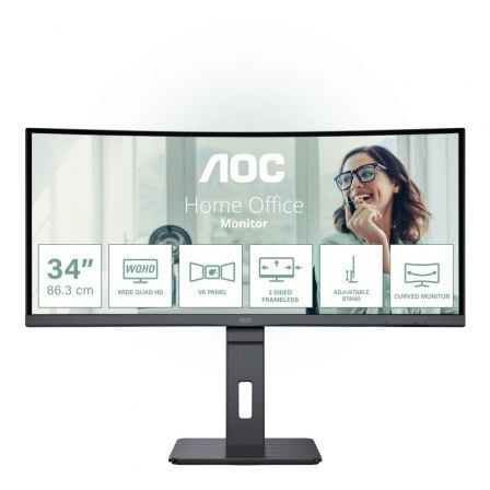 Monitor Profissional Curvo AOC CU34P3CV 34"/ WQHD/ Multimídia/ Altura Ajustável/ Preto