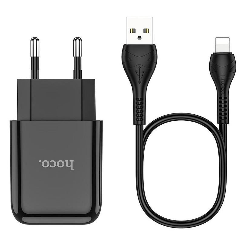 Carregador de parede HOCO USB A + cabo USB A para Lightning 2A N2 Preto