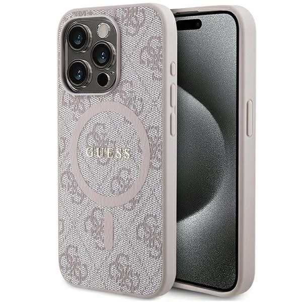 Capa Original GUESS para iPhone 15 Pro Max (Compativél com Magsafe / 4G Ring classic logo / Rosa)