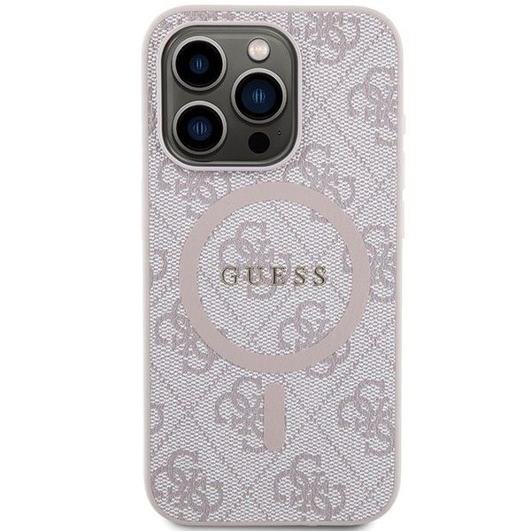 Capa Original GUESS para iPhone 15 Pro Max (Compativél com Magsafe / 4G Ring classic logo / Rosa)