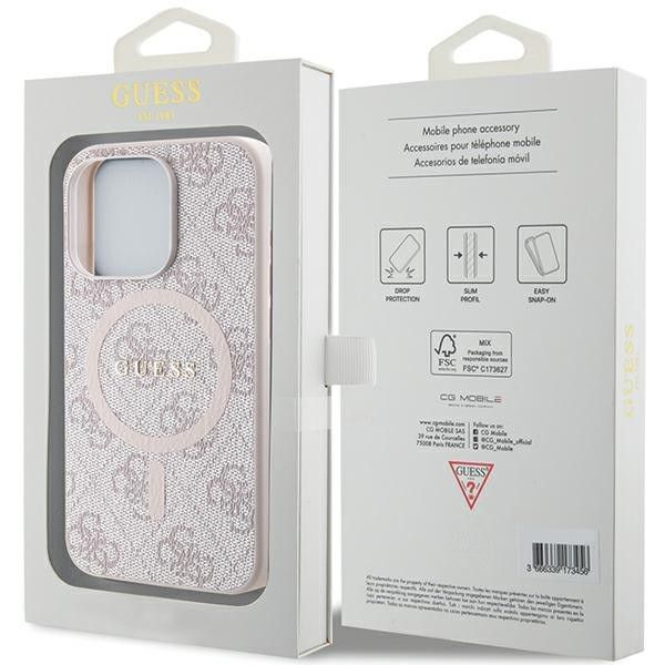 Capa Original GUESS para iPhone 15 Pro Max (Compativél com Magsafe / 4G Ring classic logo / Rosa)