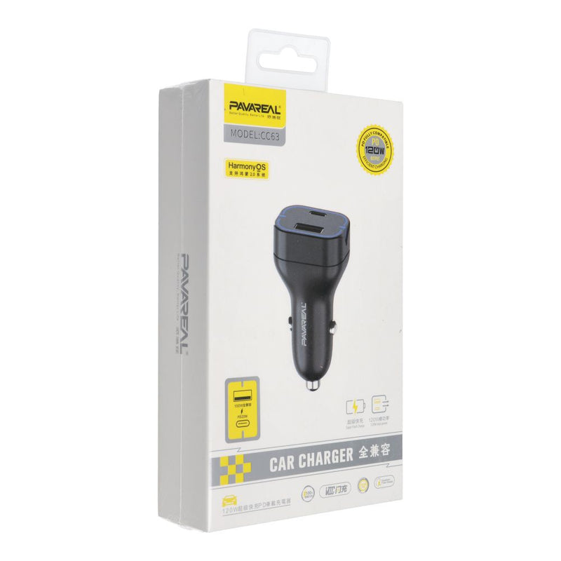 Carregador de carro PAVAREAL Tipo C PD 20W + USB 5A PA-CC63 preto