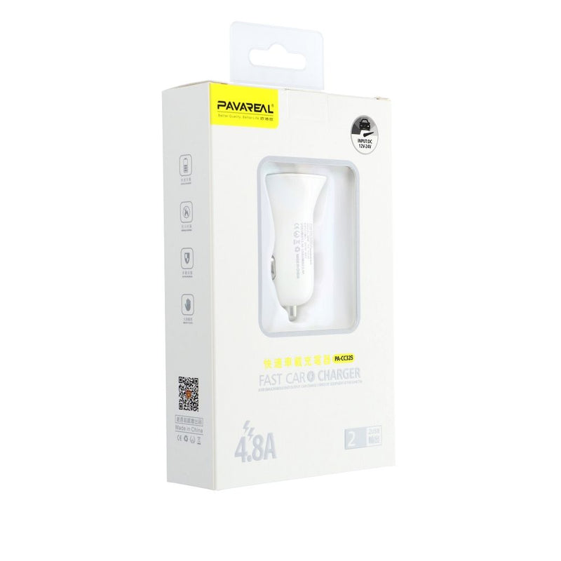 Carregador de carro PAVAREAL 2x USB 2,4A PA-CC32S branco