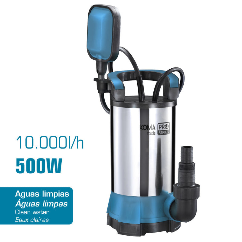 Bomba de Extração de Agua Limpa 500W AÇO INOX 17x30cm KOMA TOOLS